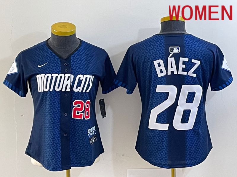 Women Detroit Tigers 28 Baez Blue City Edition Nike 2024 MLB Jersey style 3